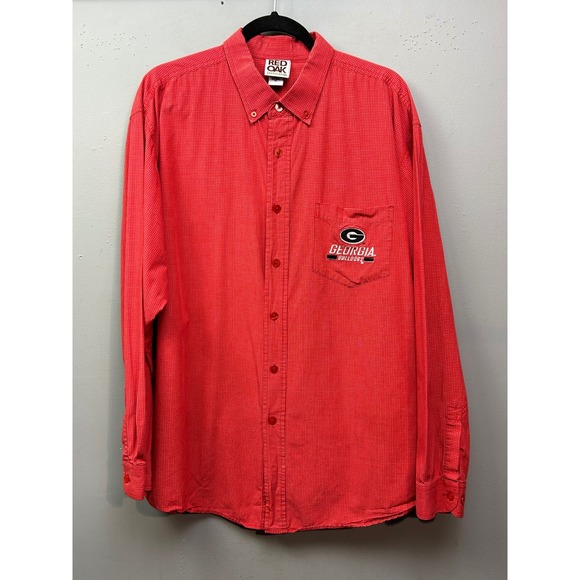 UGA Georgia Bulldogs Red Oak Sportswear Plaid Button Up Shirt Mens XL - Picture 1 of 8